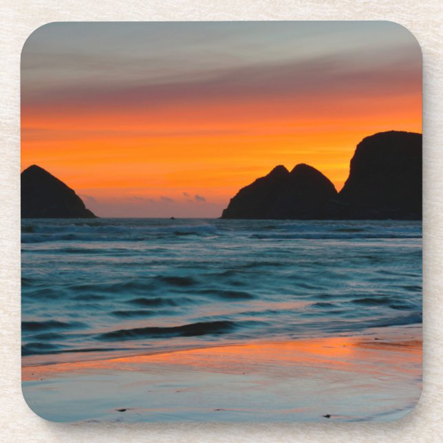 Sunset, Sea Stacks, Oceanside, Oregon, USA Beverage Coaster (Front)