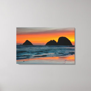 Sunset, Sea Stacks, Oceanside, Oregon, USA Canvas Print