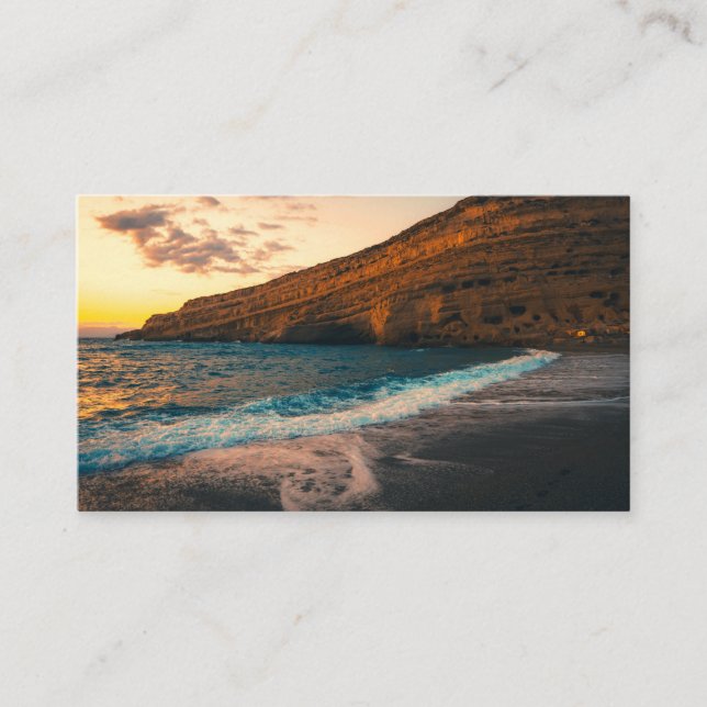 Sunset Sea Wave Sandy Beach Rock Business Card (Front)