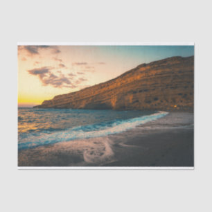Sunset Sea Wave Sandy Beach Rock Tissue Paper