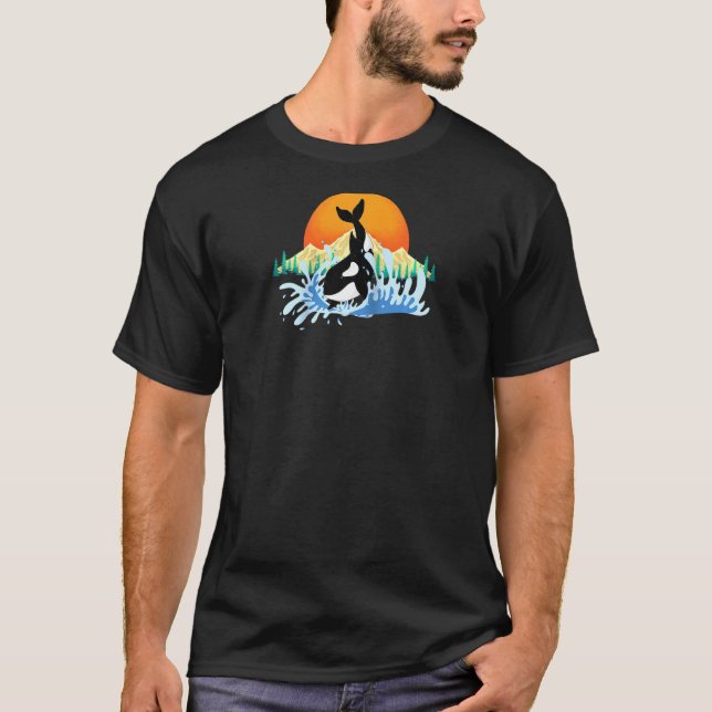Sunset Sea Waves Ocean Animal   Killer Whale Orca  T-Shirt (Front)