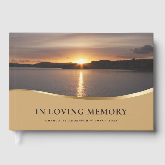 Sunset Seafront Memorial Funeral Guest Book (Front)