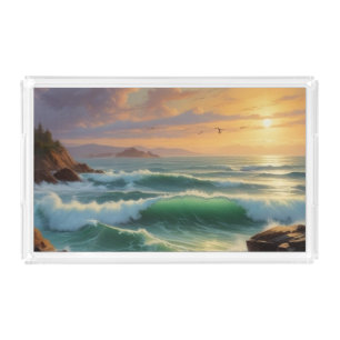 Sunset Seascape Painting Artwork Acrylic Tray