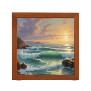 Sunset Seascape Painting Artwork Desk Organizer