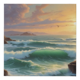 Sunset Seascape Painting Artwork Faux Canvas Print
