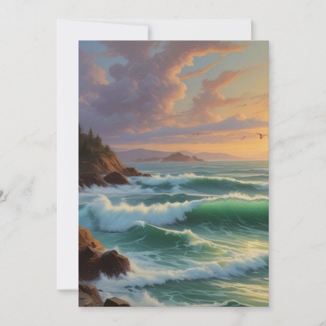 Sunset Seascape Painting Artwork Holiday Card (Front)