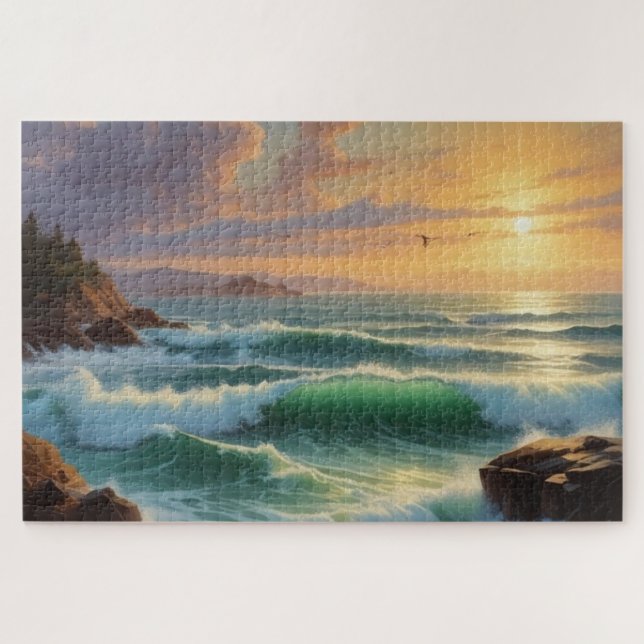 Sunset Seascape Painting Artwork Jigsaw Puzzle (Horizontal)