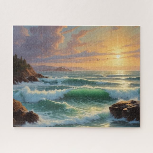 Sunset Seascape Painting Artwork Jigsaw Puzzle (Horizontal)