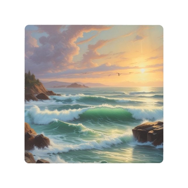 Sunset Seascape Painting Artwork Metal Print (Front)