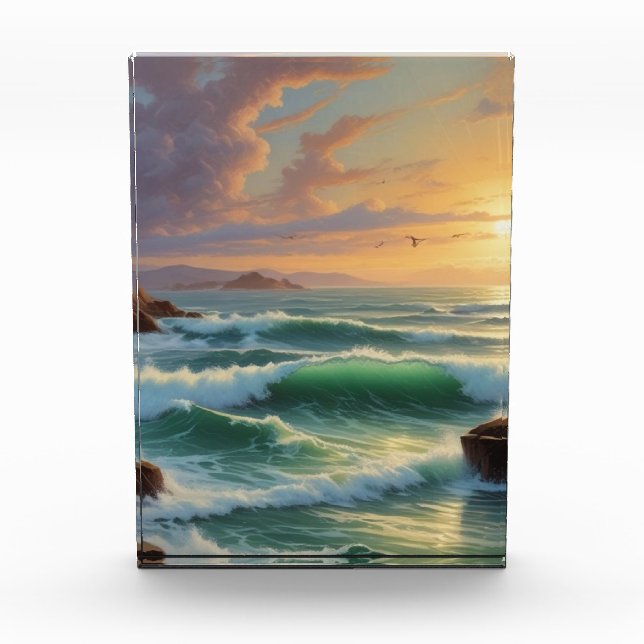 Sunset Seascape Painting Artwork Photo Block (Front)