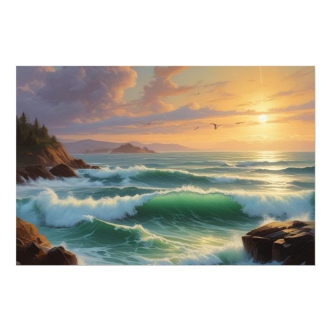 Sunset Seascape Painting Artwork Photo Print (Front)