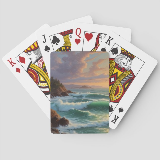 Sunset Seascape Painting Artwork Poker Cards (Back)