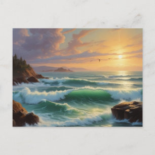 Sunset Seascape Painting Artwork Postcard