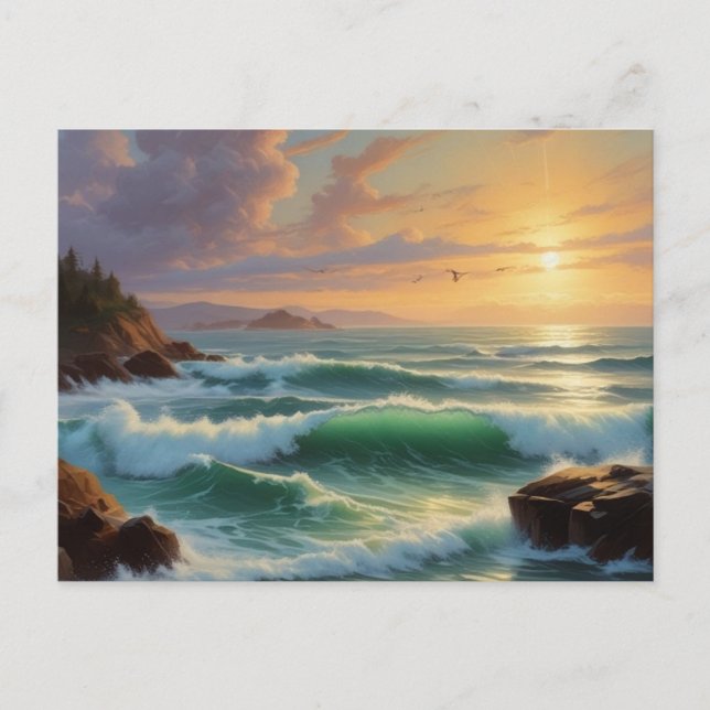 Sunset Seascape Painting Artwork Postcard (Front)