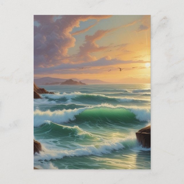 Sunset Seascape Painting Artwork Postcard (Front)