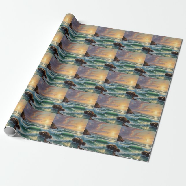 Sunset Seascape Painting Artwork Wrapping Paper (Unrolled)