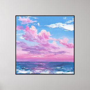 Sunset Seascape with Pink and Purple Clouds Canvas Print