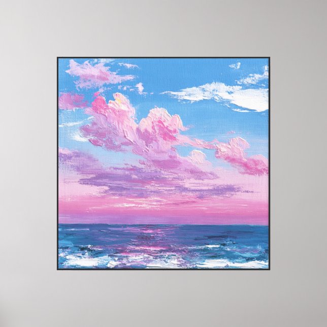 Sunset Seascape with Pink and Purple Clouds   Canvas Print (Front)
