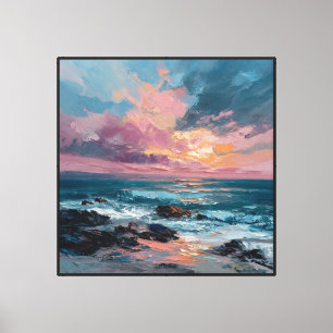 Sunset Seascape with Waves and Rocks – Abstract Canvas Print