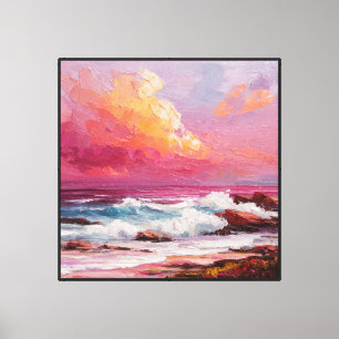 Sunset Seascape with Waves and Rocky Shore – Abstr Canvas Print