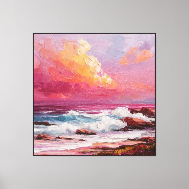 Sunset Seascape with Waves and Rocky Shore – Abstr Canvas Print (Front)