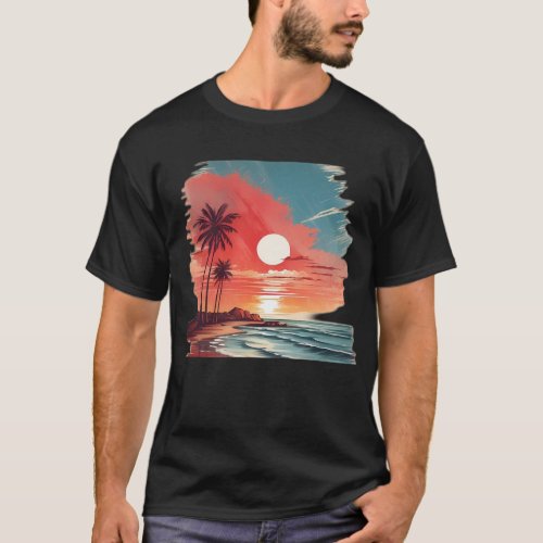 sunset seashore printed t_shirt