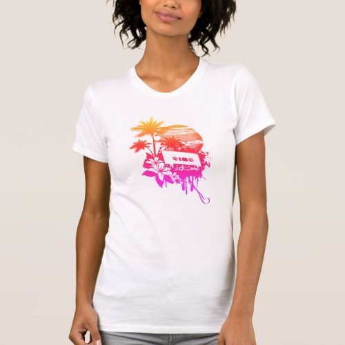 Sunset Serenade Retro Palms Flowers  Tape Casse T_Shirt