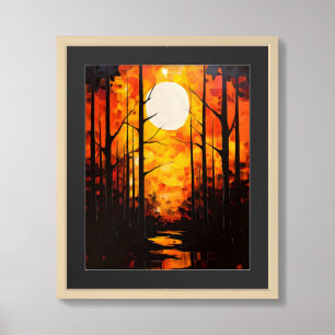 Sunset Serenity: A Forest's Golden Goodbye Framed Art