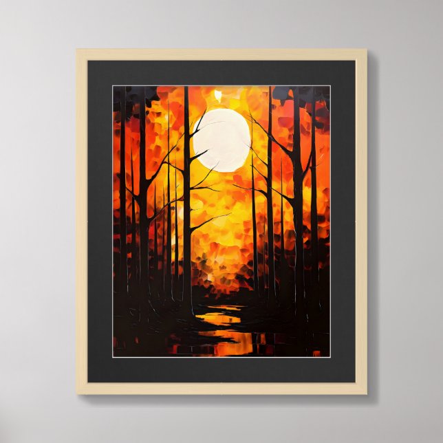 Sunset Serenity: A Forest's Golden Goodbye Framed Art (Framed Front)