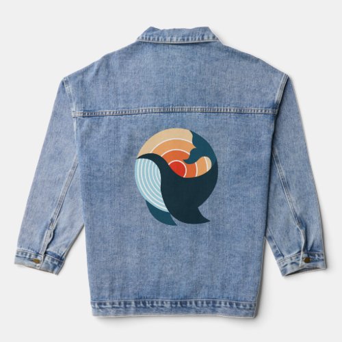 Sunset Serenity A Whales Leap in Retro Colors  Denim Jacket