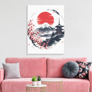 Sunset Serenity at Mount Fuji – Japanese Ink Art Canvas Print