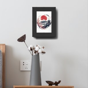 Sunset Serenity at Mount Fuji – Japanese Ink Art  Framed Art