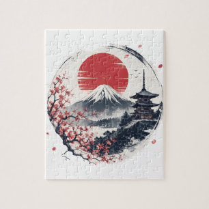 Sunset Serenity at Mount Fuji – Japanese Ink Art Jigsaw Puzzle