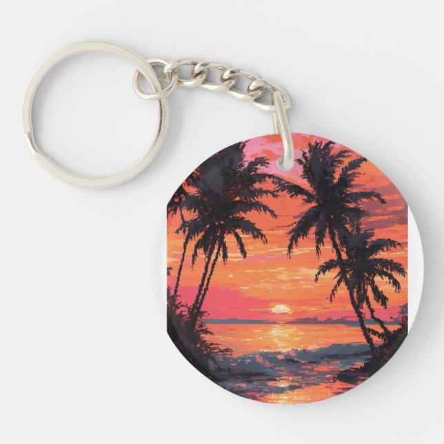 Sunset Serenity Beach Scene Keychain (Front)