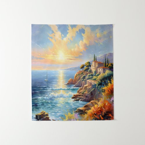 Sunset Serenity by the Mediterranean Impressionism Tapestry