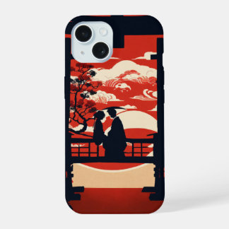 Sunset Serenity: Japanese Torii Gate & Romantic Si iPhone 15 Case