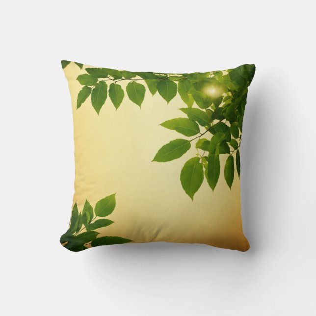 "Sunset Serenity: Natural Leaf Design Throw Pillow (Front)