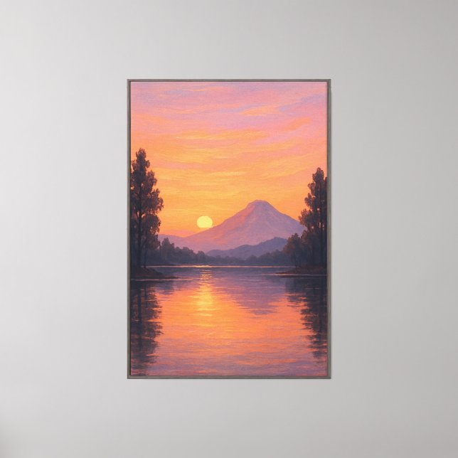 Sunset Serenity Over Mountain Lake Canvas Print (Front)