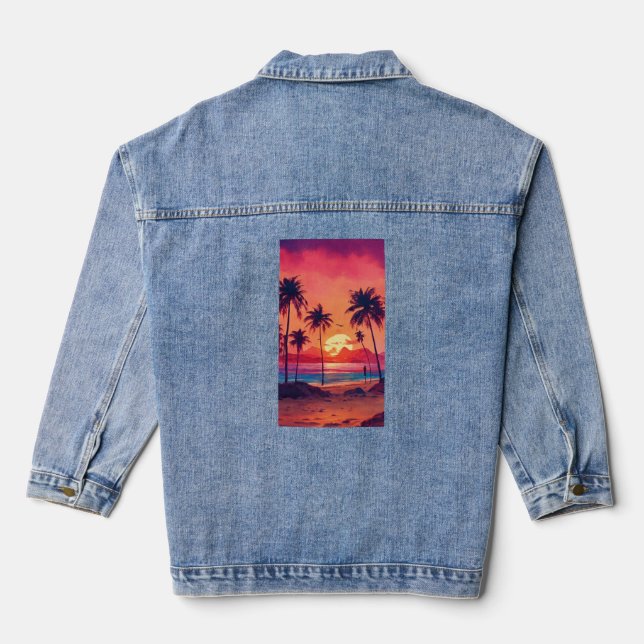 Sunset Serenity – Palm Beach Vibes Tee Denim Jacket (Back)