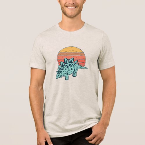 Sunset Serenity: Retro Stegosaurus T-Shirt Tri-Blend Shirt