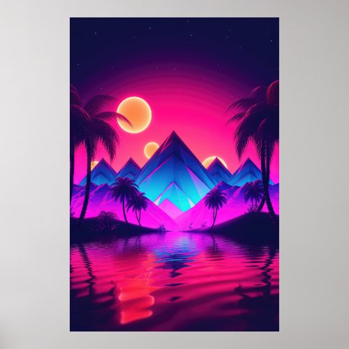 Sunset Serenity Synthwave Dreams by the Coast Poster