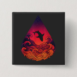 Sunset Shark Silhouette Ocean Teardrop Vibrant Button