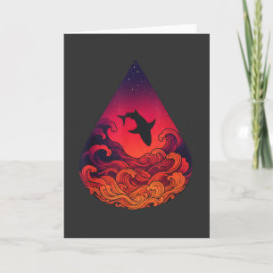Sunset Shark Silhouette Ocean Teardrop Vibrant Card