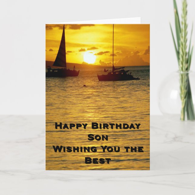 Sunset Ships Happy Birthday Son Card (Front)