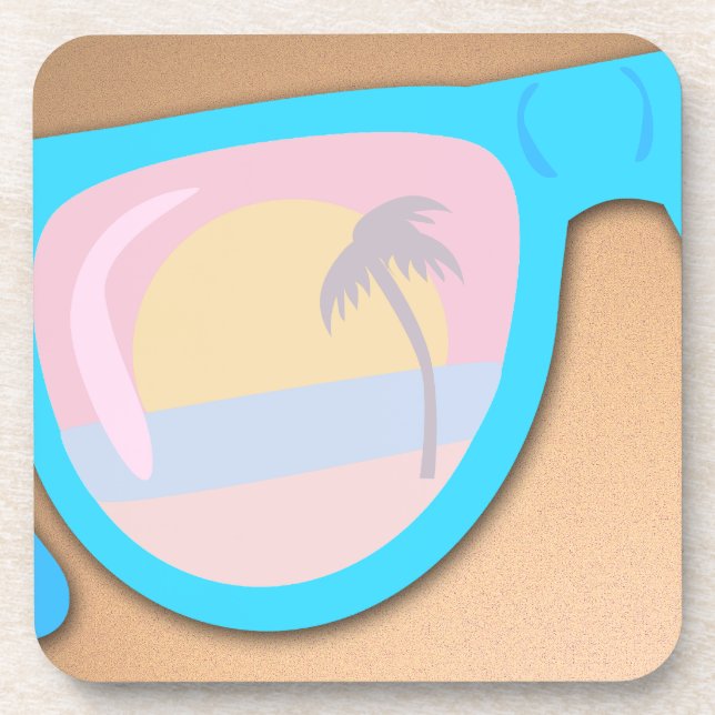 Sunset Shore Sunglasses Awesome Retro Illustration Drink Coaster (Front)