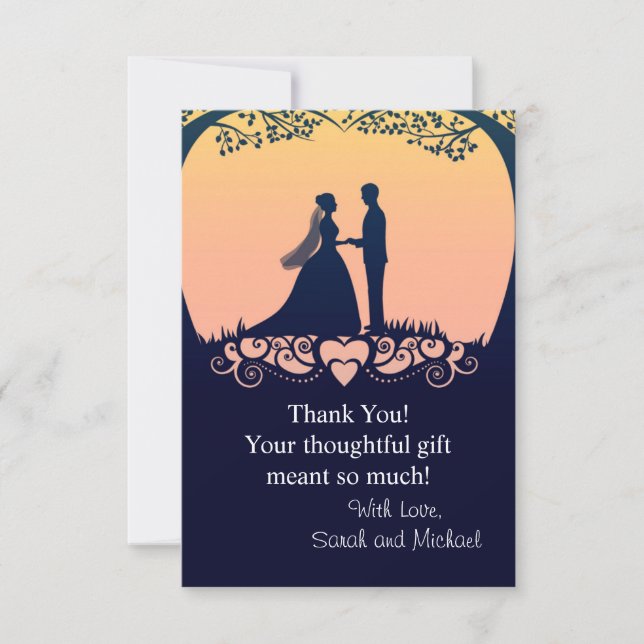 Sunset Silhouette Bride Groom Wedding Thank You (Front)