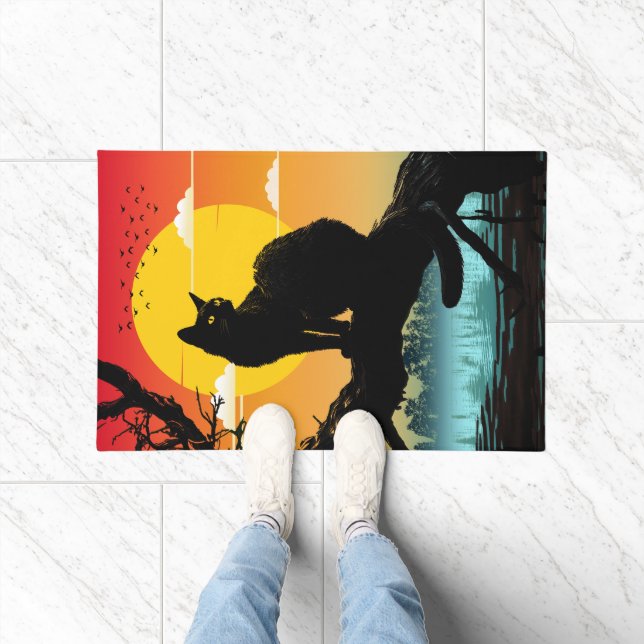 Sunset Silhouette Cat And Tree Doormat (Indoor)