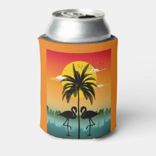 Sunset Silhouette Flamingo Lover Summer Vibes Can Cooler