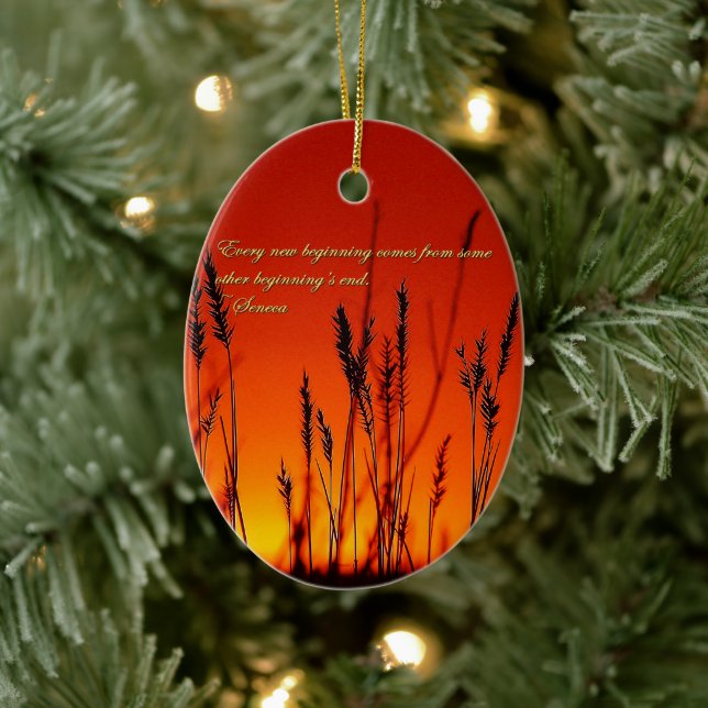 Sunset Silhouette Inspirational Ceramic Ornament (Tree)