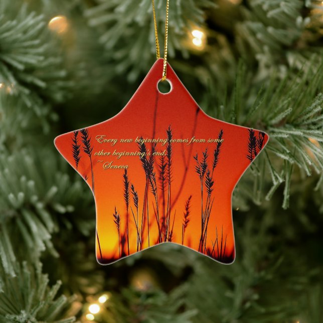 Sunset Silhouette Inspirational Ceramic Ornament (Tree)